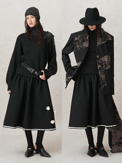 AnnoMundi Geometric Textured Hand Crochet A Line Skirt