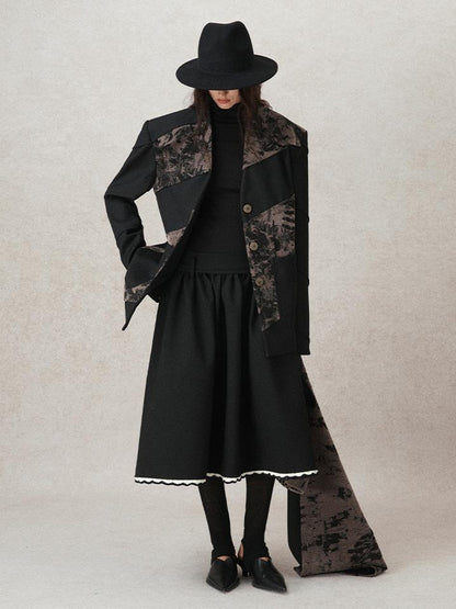 AnnoMundi Geometric Textured Hand Crochet A Line Skirt