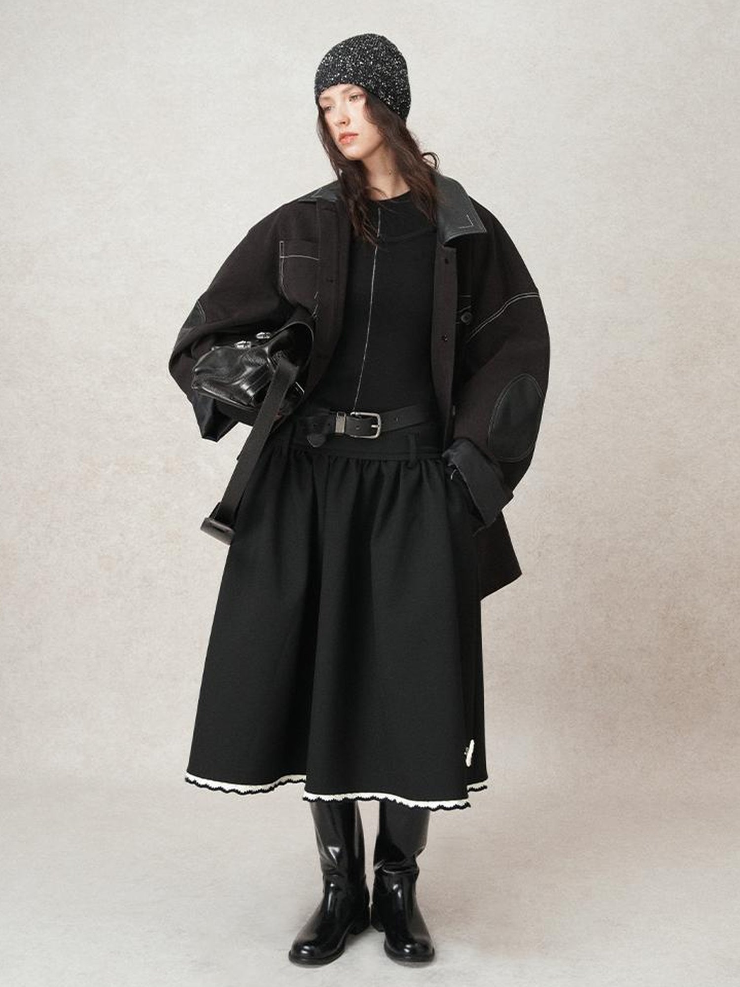 AnnoMundi Geometric Textured Hand Crochet A Line Skirt