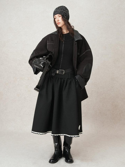 AnnoMundi Geometric Textured Hand Crochet A Line Skirt