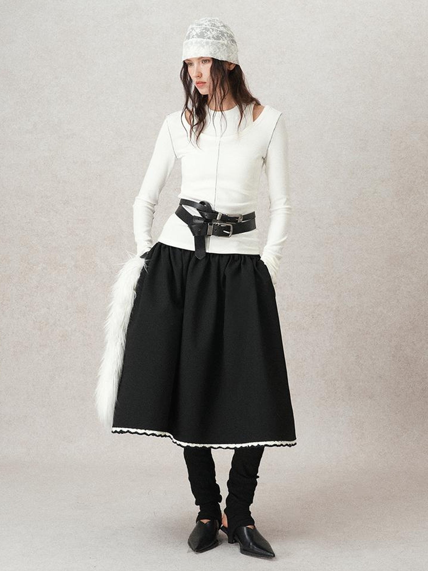 AnnoMundi Geometric Textured Hand Crochet A Line Skirt