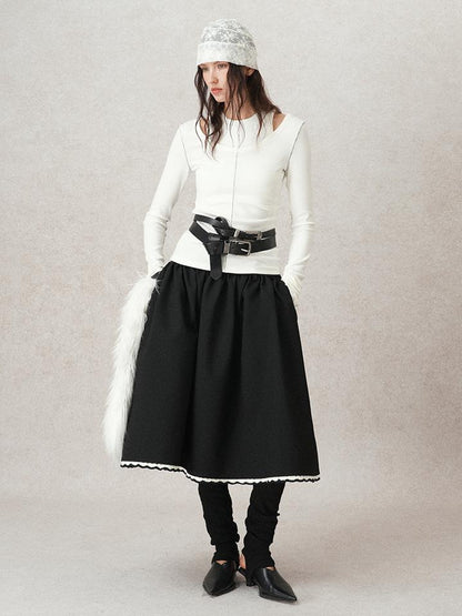 AnnoMundi Geometric Textured Hand Crochet A Line Skirt
