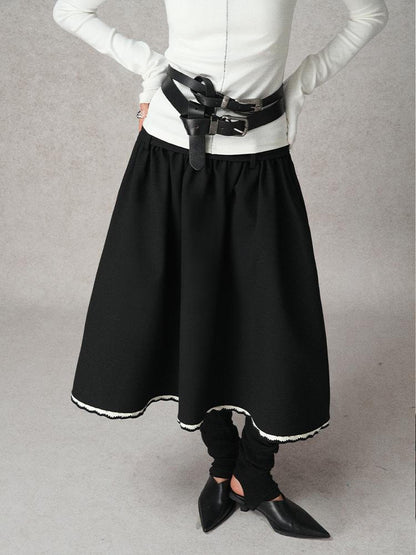 AnnoMundi Geometric Textured Hand Crochet A Line Skirt