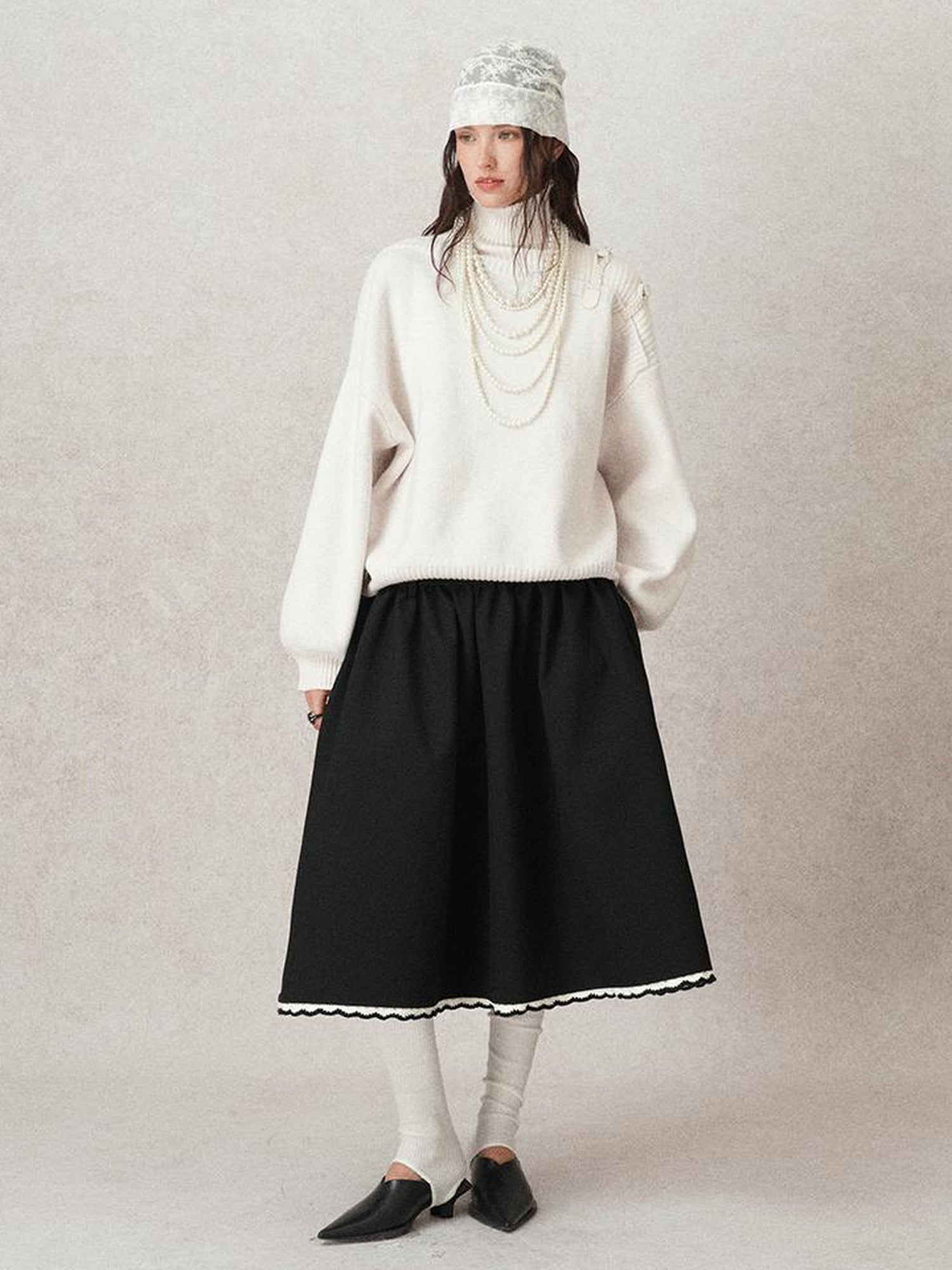 AnnoMundi Geometric Textured Hand Crochet A Line Skirt