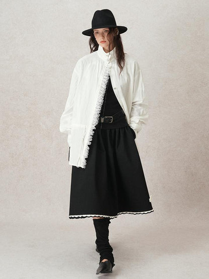 AnnoMundi Geometric Textured Hand Crochet A Line Skirt