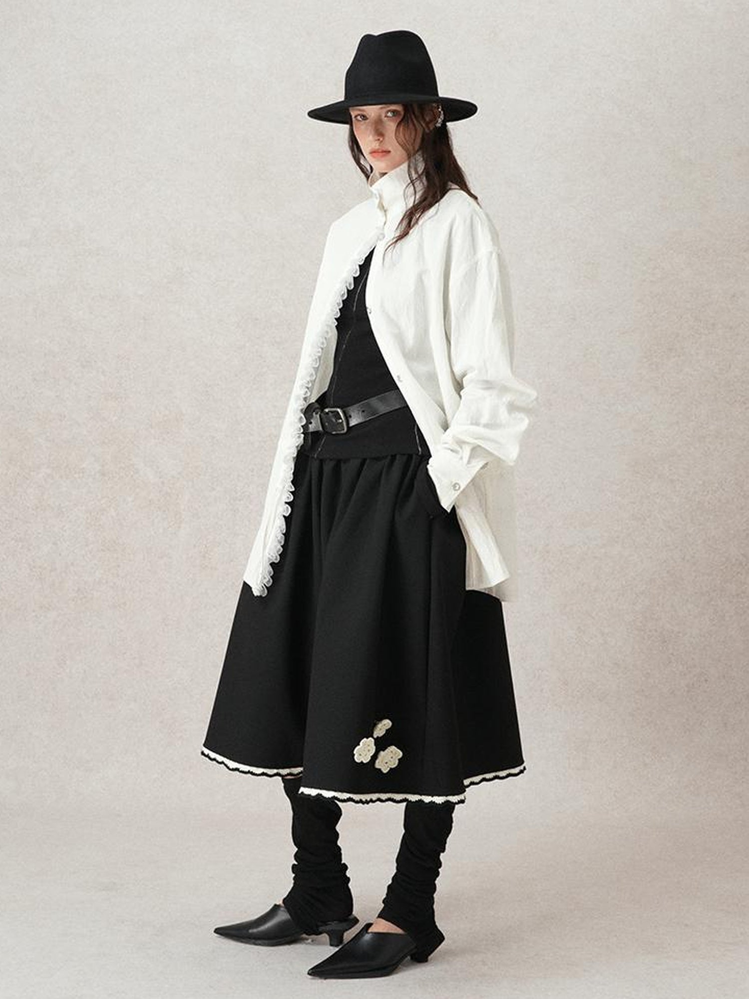 AnnoMundi Geometric Textured Hand Crochet A Line Skirt