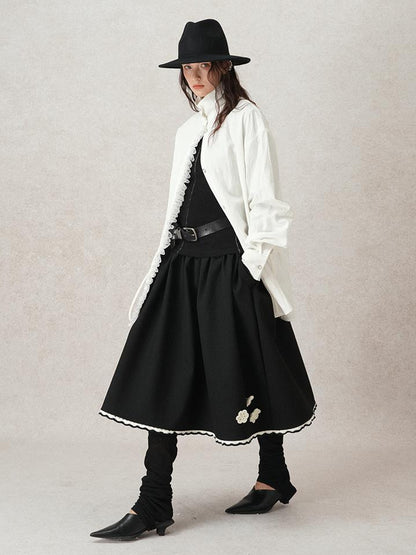 AnnoMundi Geometric Textured Hand Crochet A Line Skirt