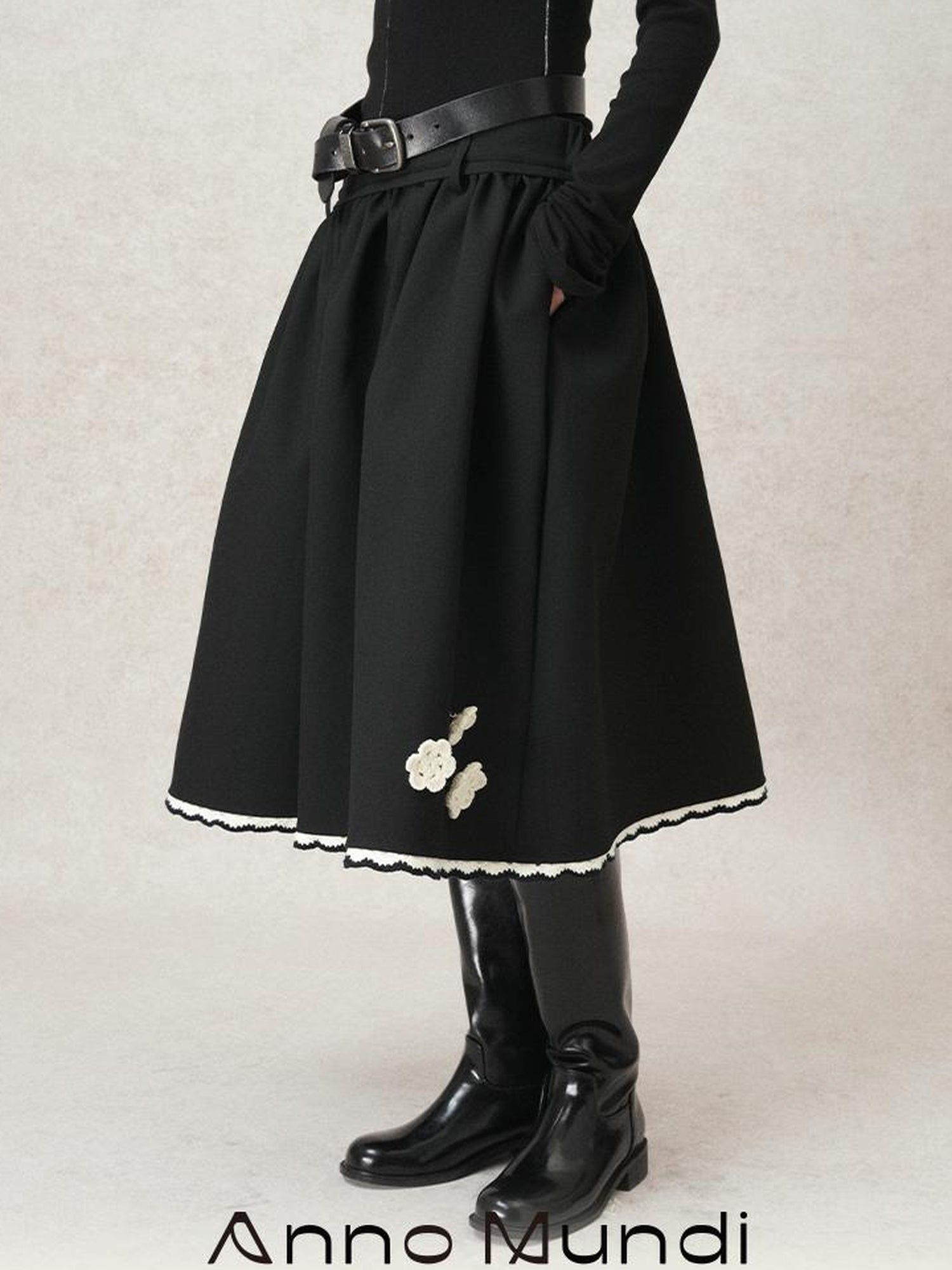 AnnoMundi Geometric Textured Hand Crochet A Line Skirt