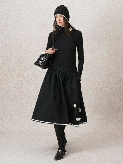 AnnoMundi Geometric Textured Hand Crochet A Line Skirt