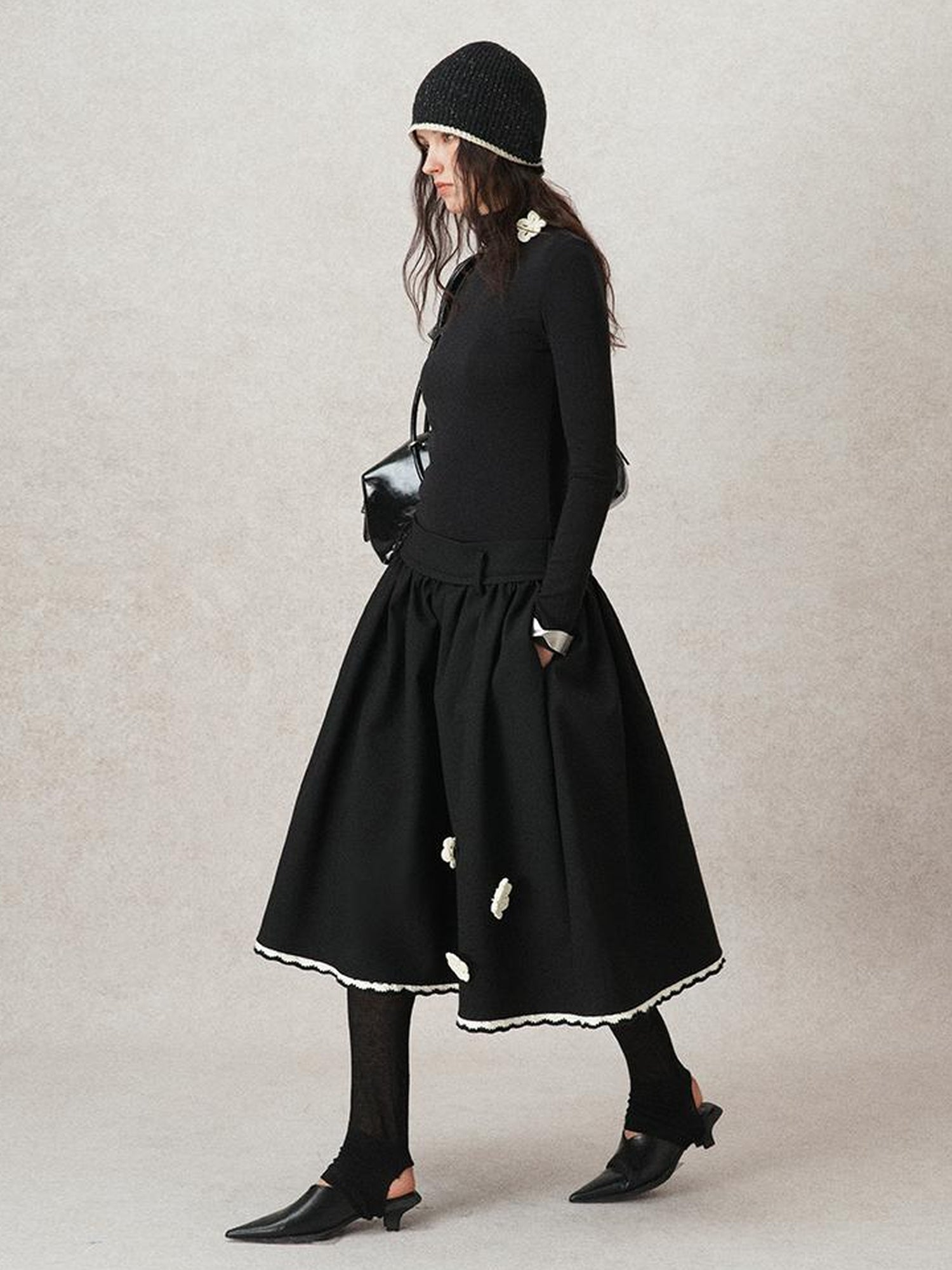 AnnoMundi Geometric Textured Hand Crochet A Line Skirt