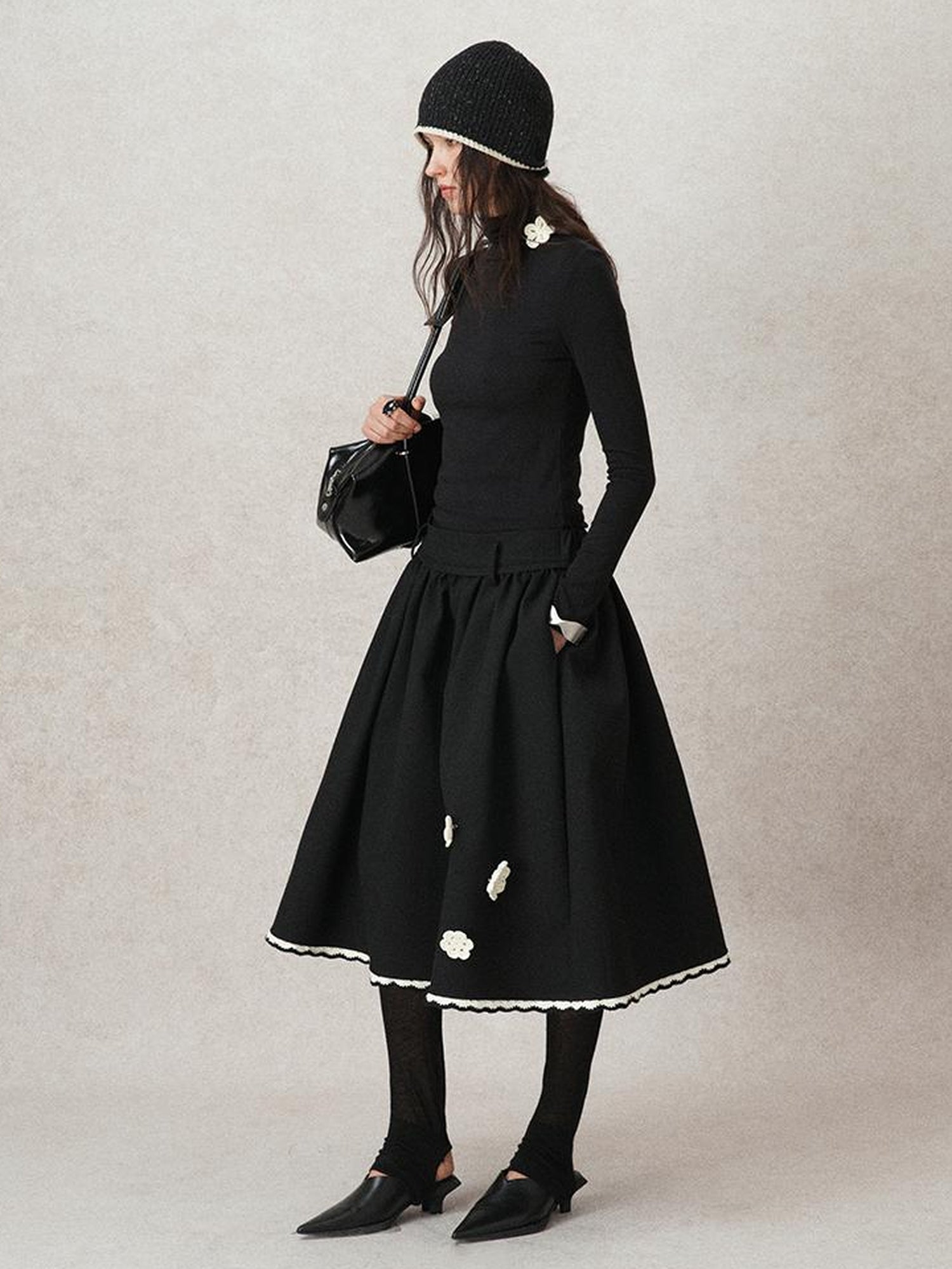 AnnoMundi Geometric Textured Hand Crochet A Line Skirt