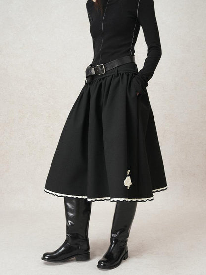 AnnoMundi Geometric Textured Hand Crochet A Line Skirt