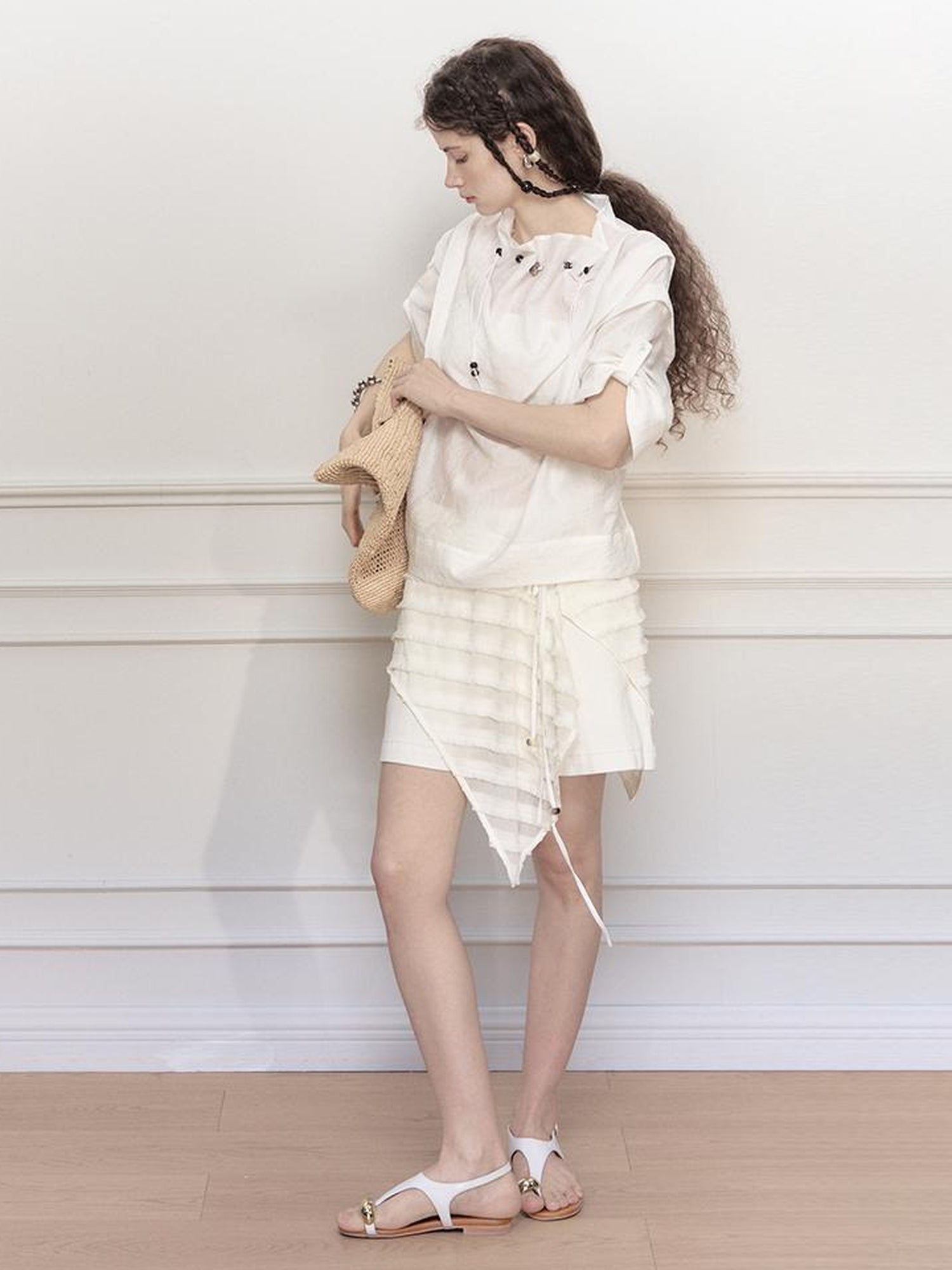 AnnoMundi Glass Weave Luster Shirt V-neck T-shirt Long-Sleeve