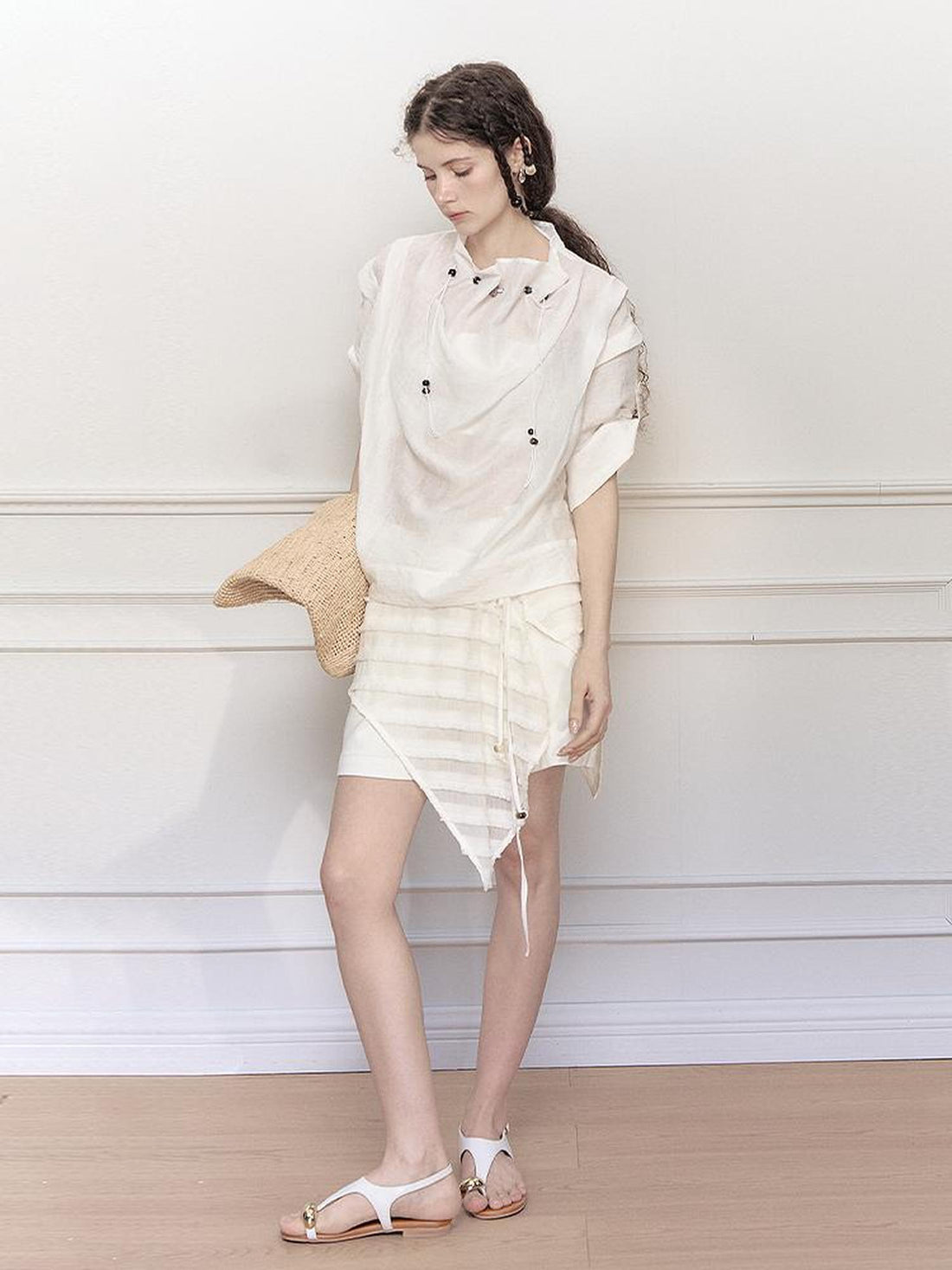 AnnoMundi Glass Weave Luster Shirt V-neck T-shirt Long-Sleeve