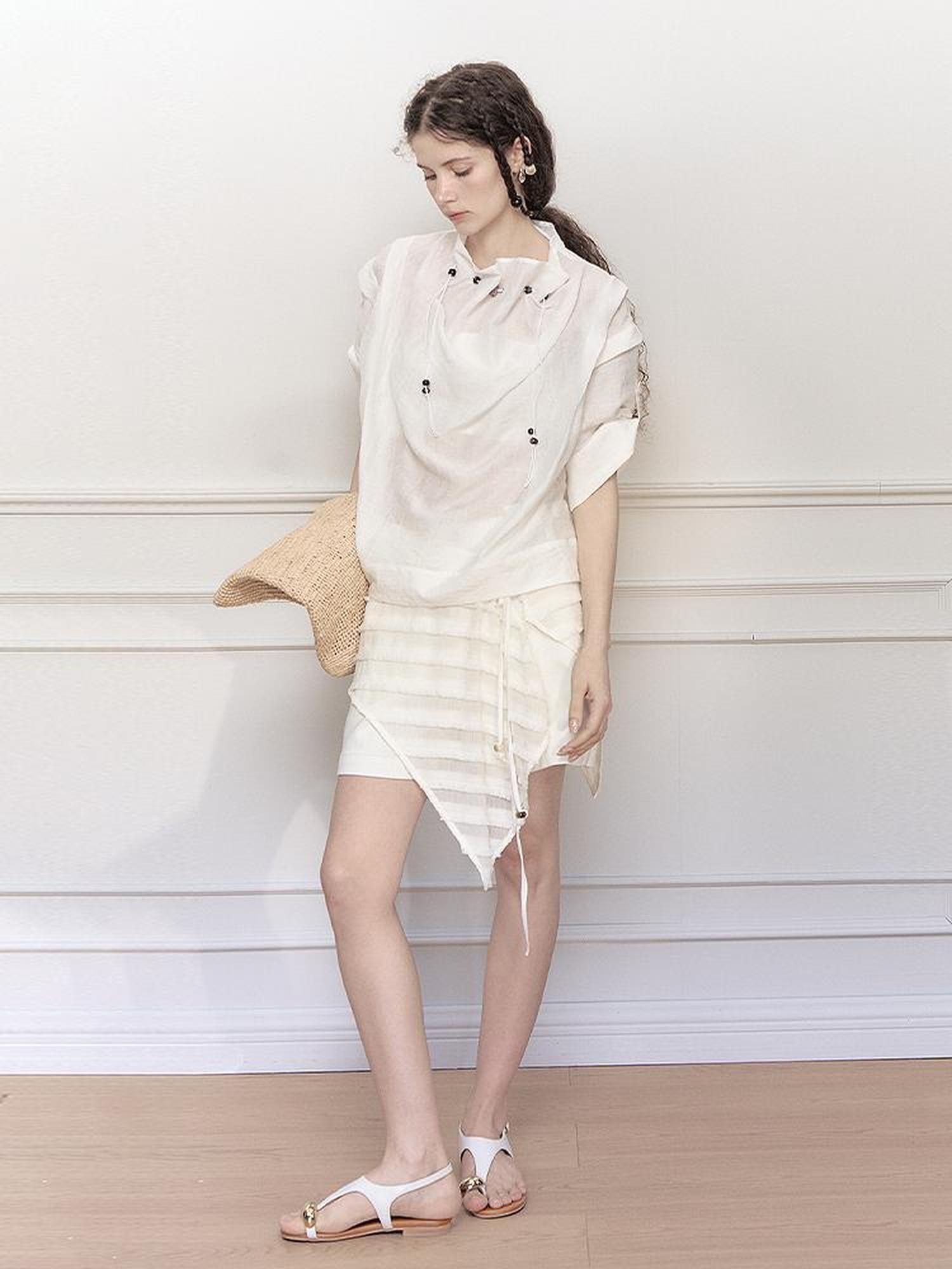 AnnoMundi Glass Weave Luster Shirt V-neck T-shirt Long-Sleeve