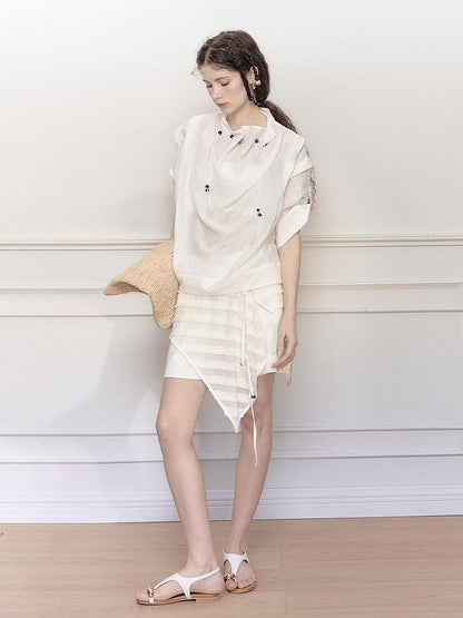 AnnoMundi Glass Weave Luster Shirt V-neck T-shirt Long-Sleeve