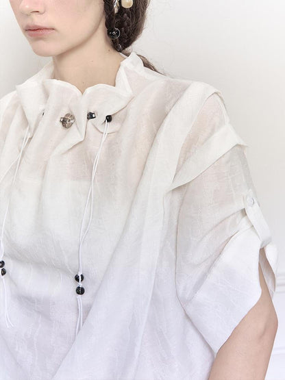 AnnoMundi Glass Weave Luster Shirt V-neck T-shirt Long-Sleeve