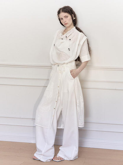 AnnoMundi Glass Weave Luster Shirt V-neck T-shirt Long-Sleeve