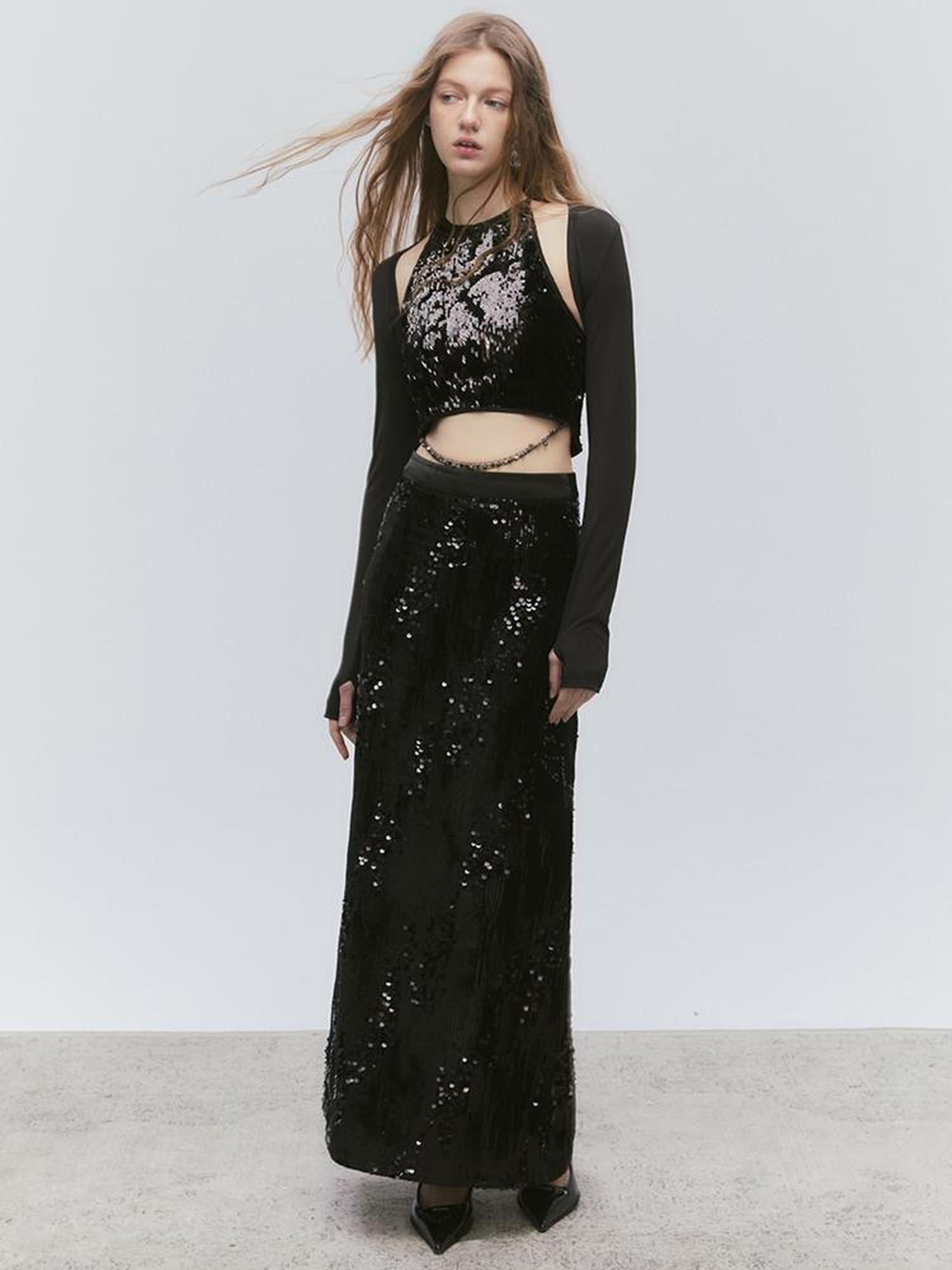 AnnoMundi Glittering Beaded Halter Vest And Skirt Set