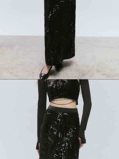 AnnoMundi Glittering Beaded Halter Vest And Skirt Set