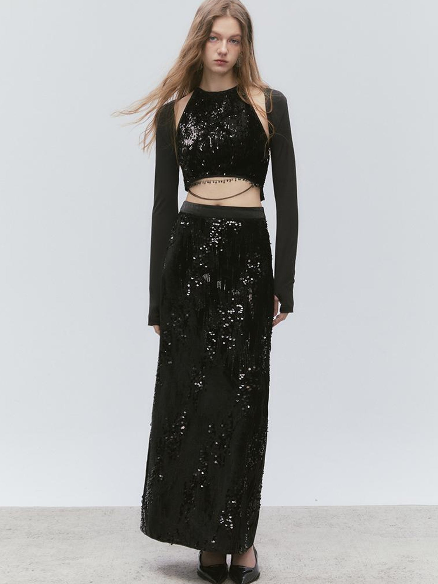 AnnoMundi Glittering Beaded Halter Vest And Skirt Set