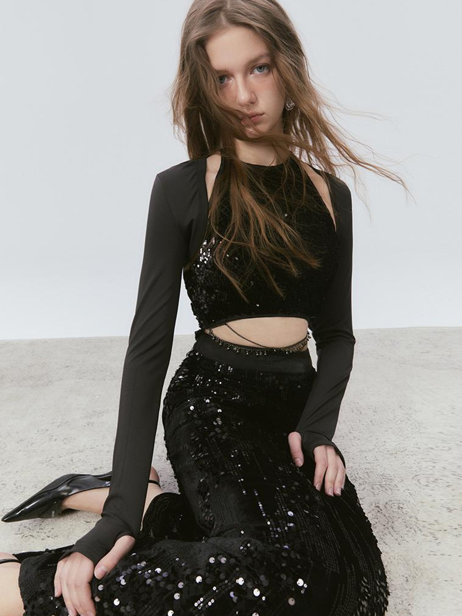 AnnoMundi Glittering Beaded Halter Vest And Skirt Set