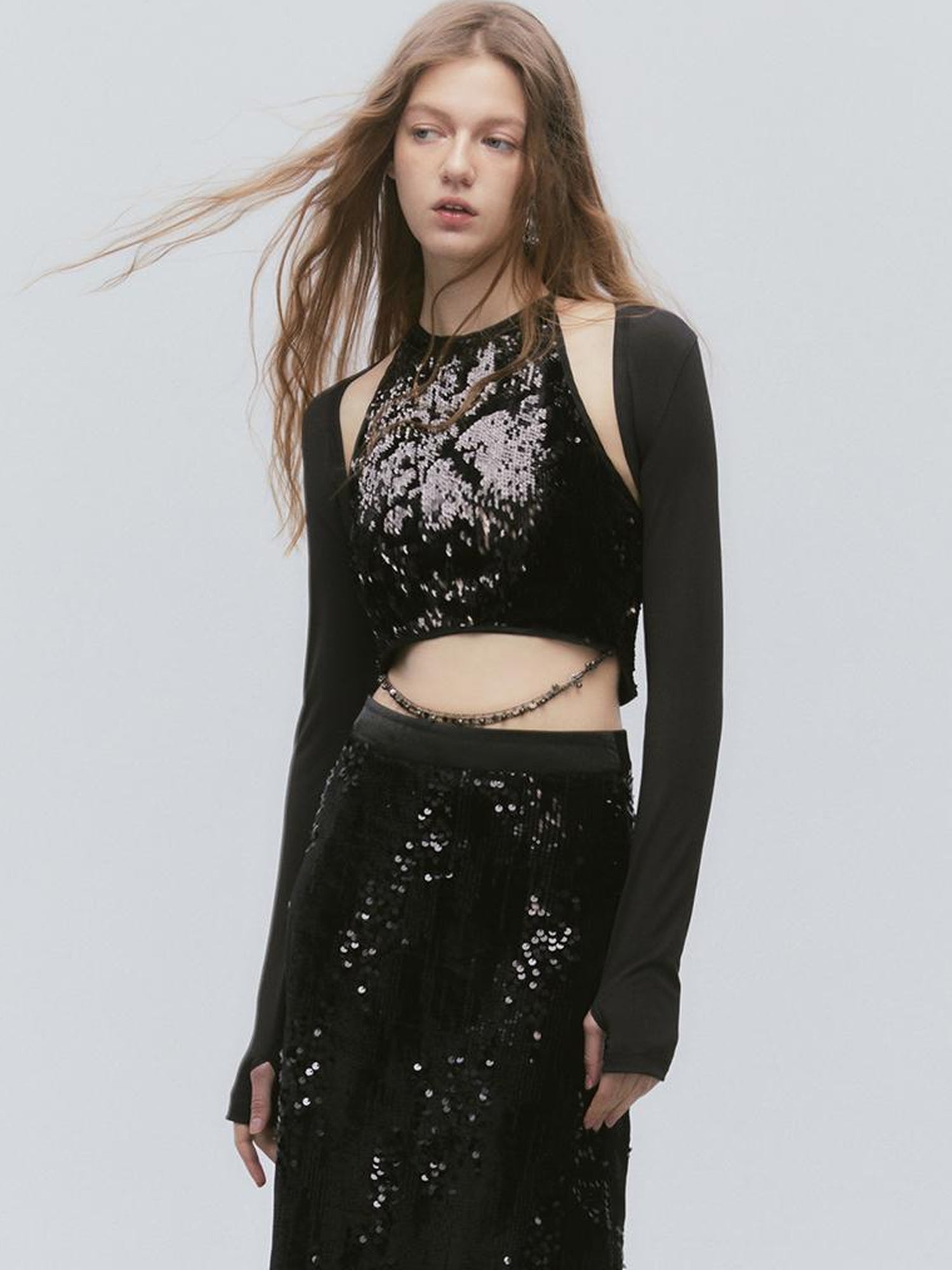 AnnoMundi Glittering Beaded Halter Vest And Skirt Set