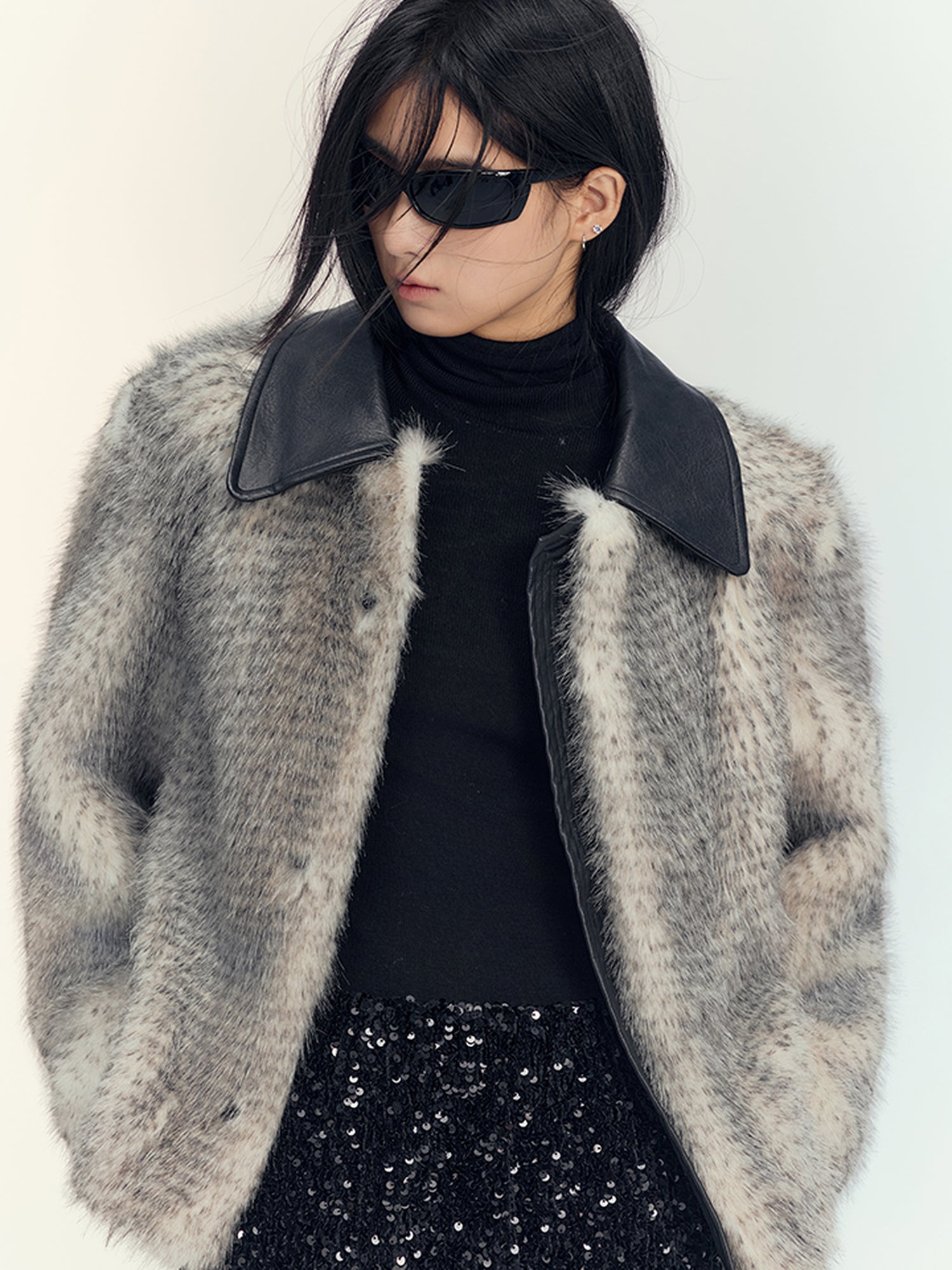 AnnoMundi Gradient Dyed Cropped Faux Fur Coat With PU Trim