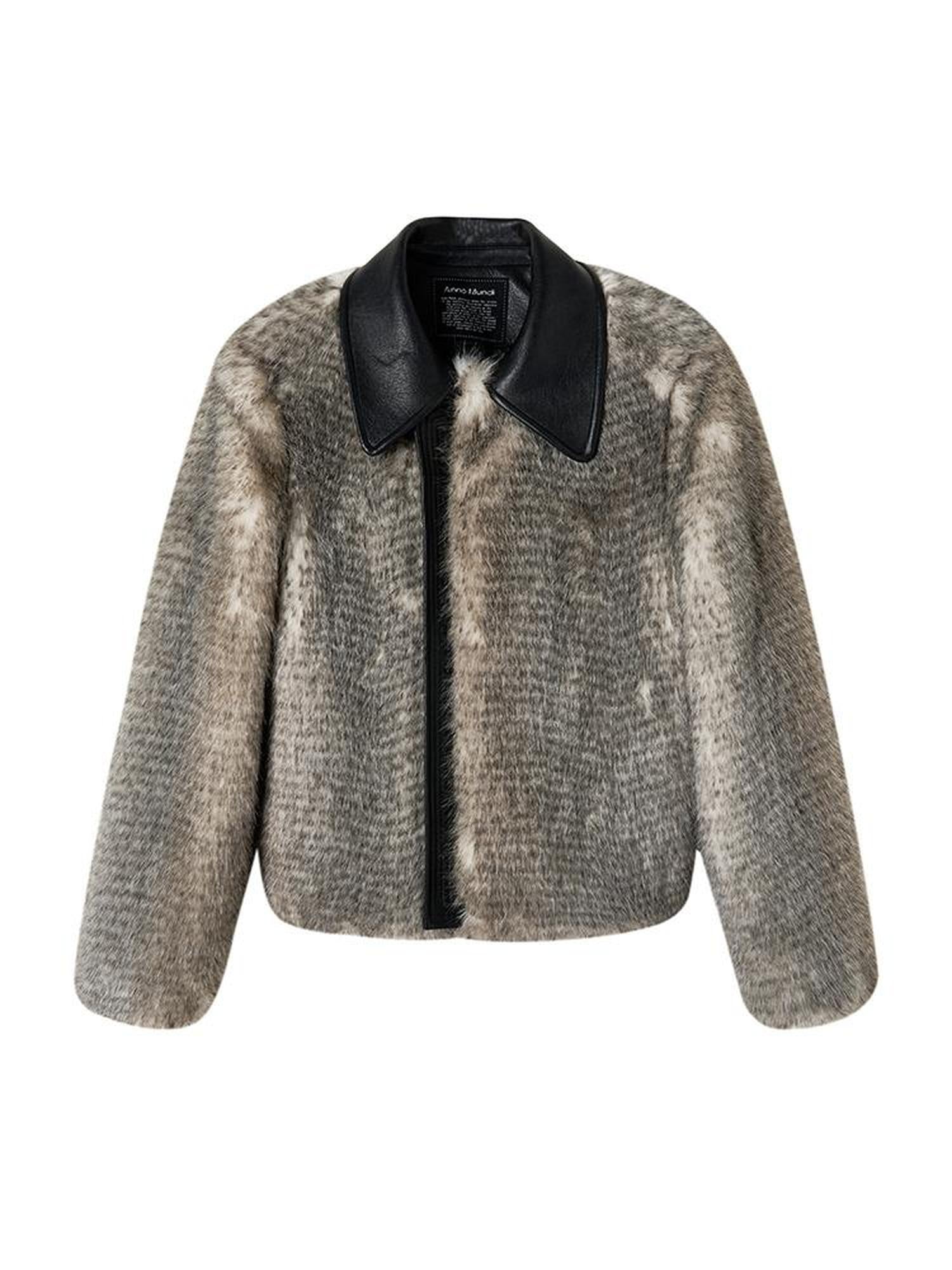 AnnoMundi Gradient Dyed Cropped Faux Fur Coat With PU Trim