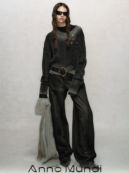 AnnoMundi Gradient Knit Crop Sweater With Distressed Detail