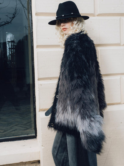 AnnoMundi Gradient Long Hair Cardigan With High Neck