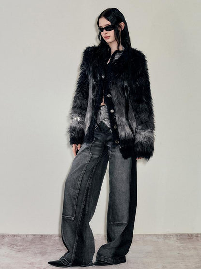 AnnoMundi Gradient Long Hair Cardigan With High Neck