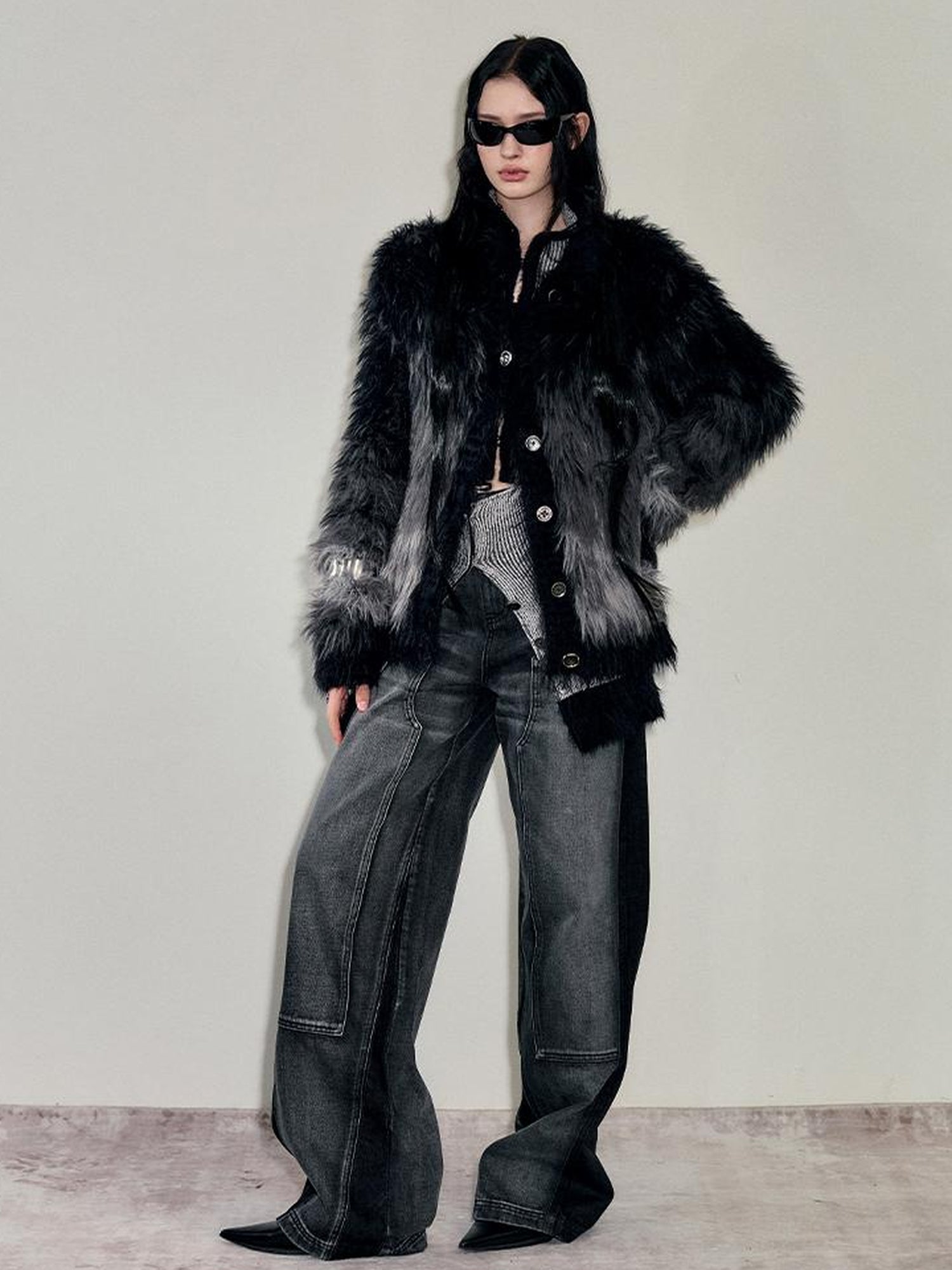 AnnoMundi Gradient Long Hair Cardigan With High Neck