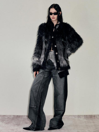 AnnoMundi Gradient Long Hair Cardigan With High Neck