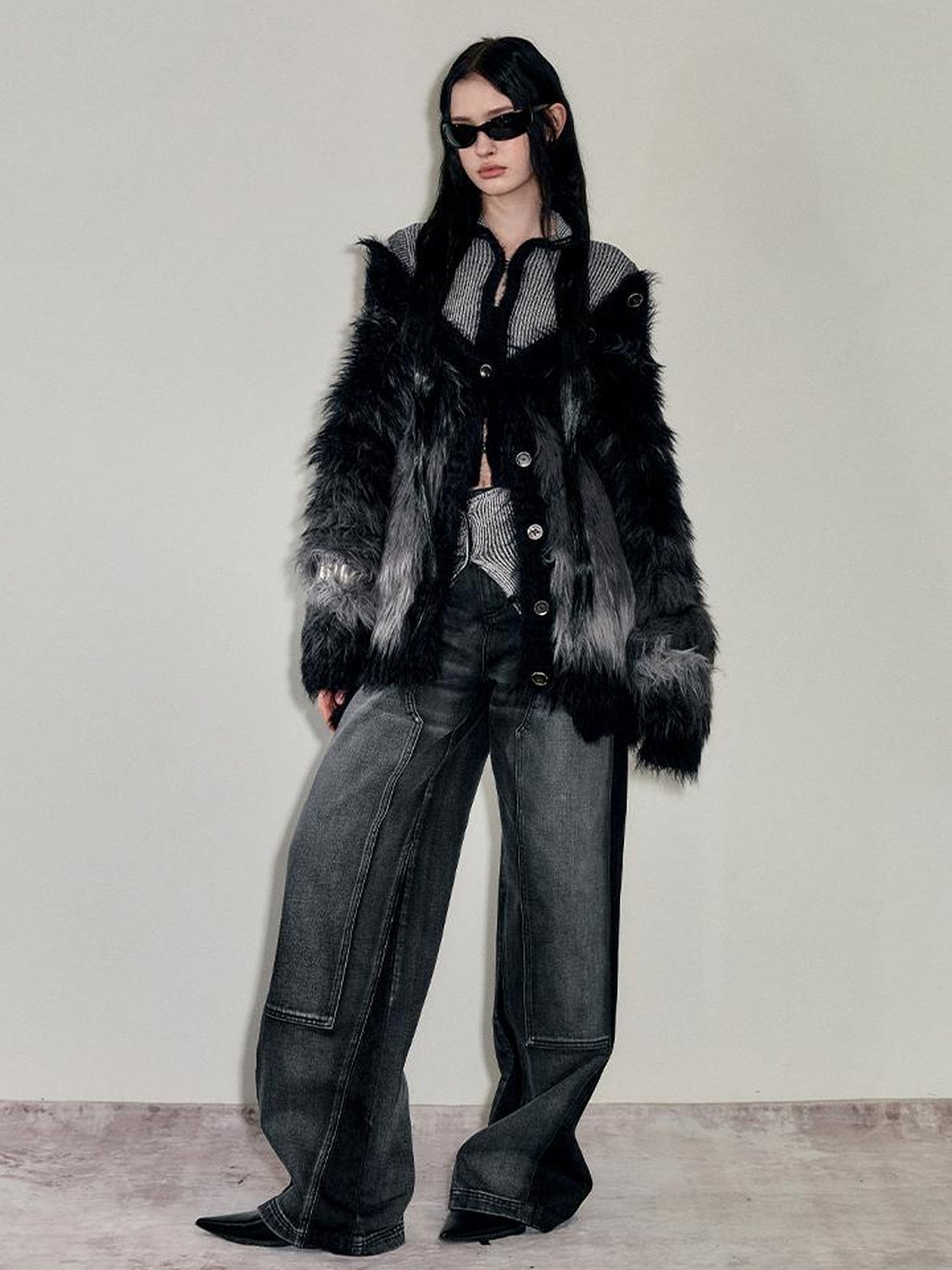 AnnoMundi Gradient Long Hair Cardigan With High Neck