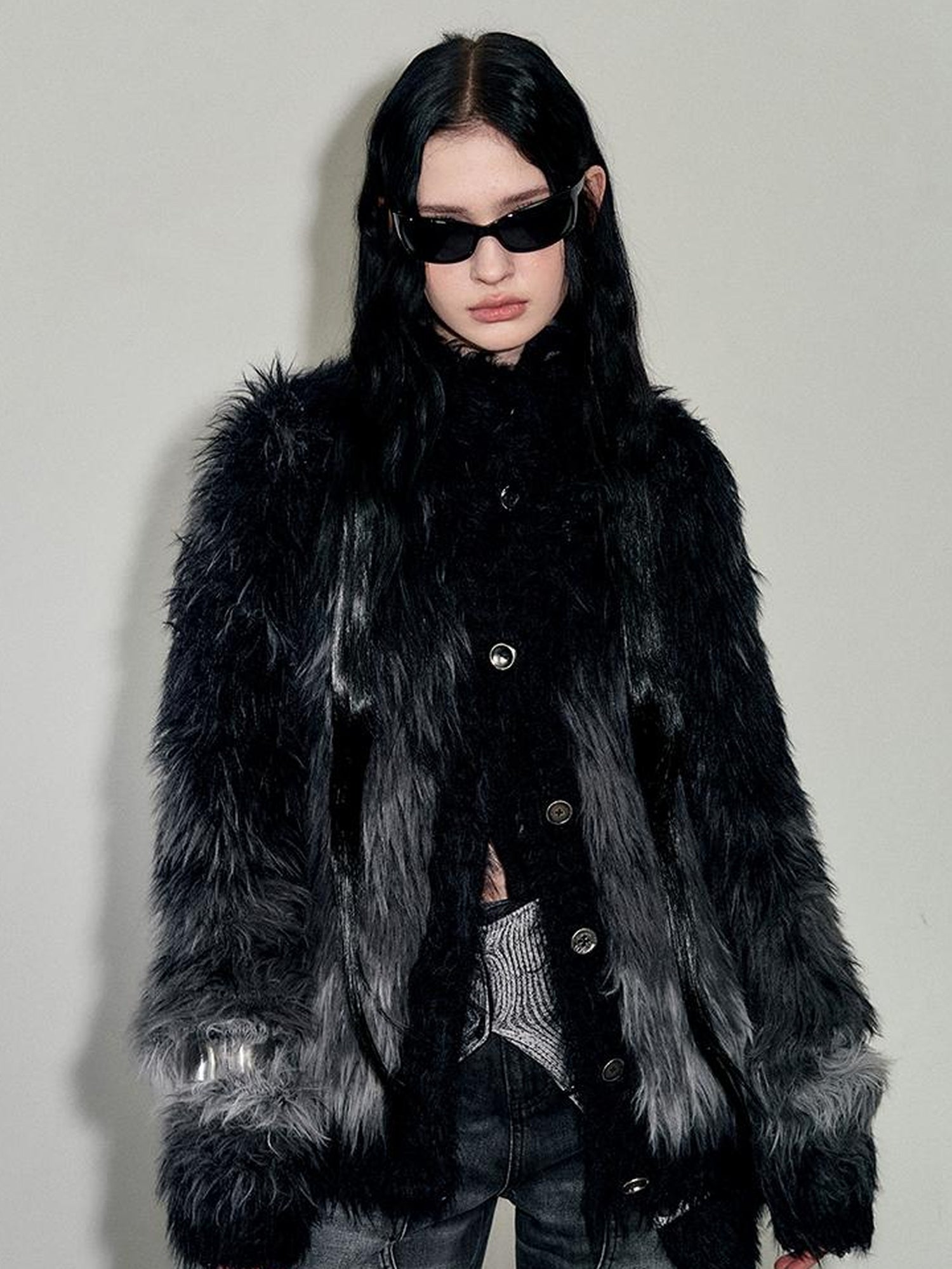 AnnoMundi Gradient Long Hair Cardigan With High Neck