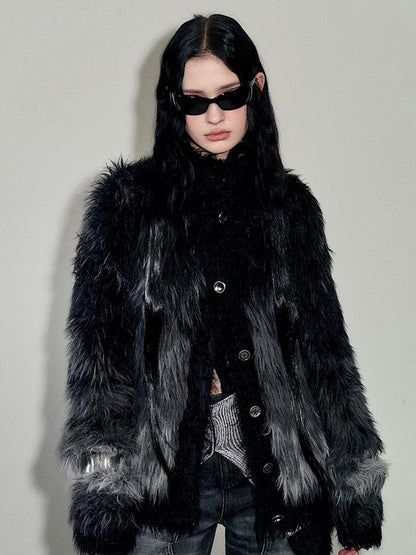 AnnoMundi Gradient Long Hair Cardigan With High Neck