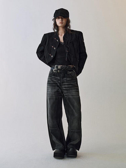 AnnoMundi Gray Whisker Washed Denim Jeans