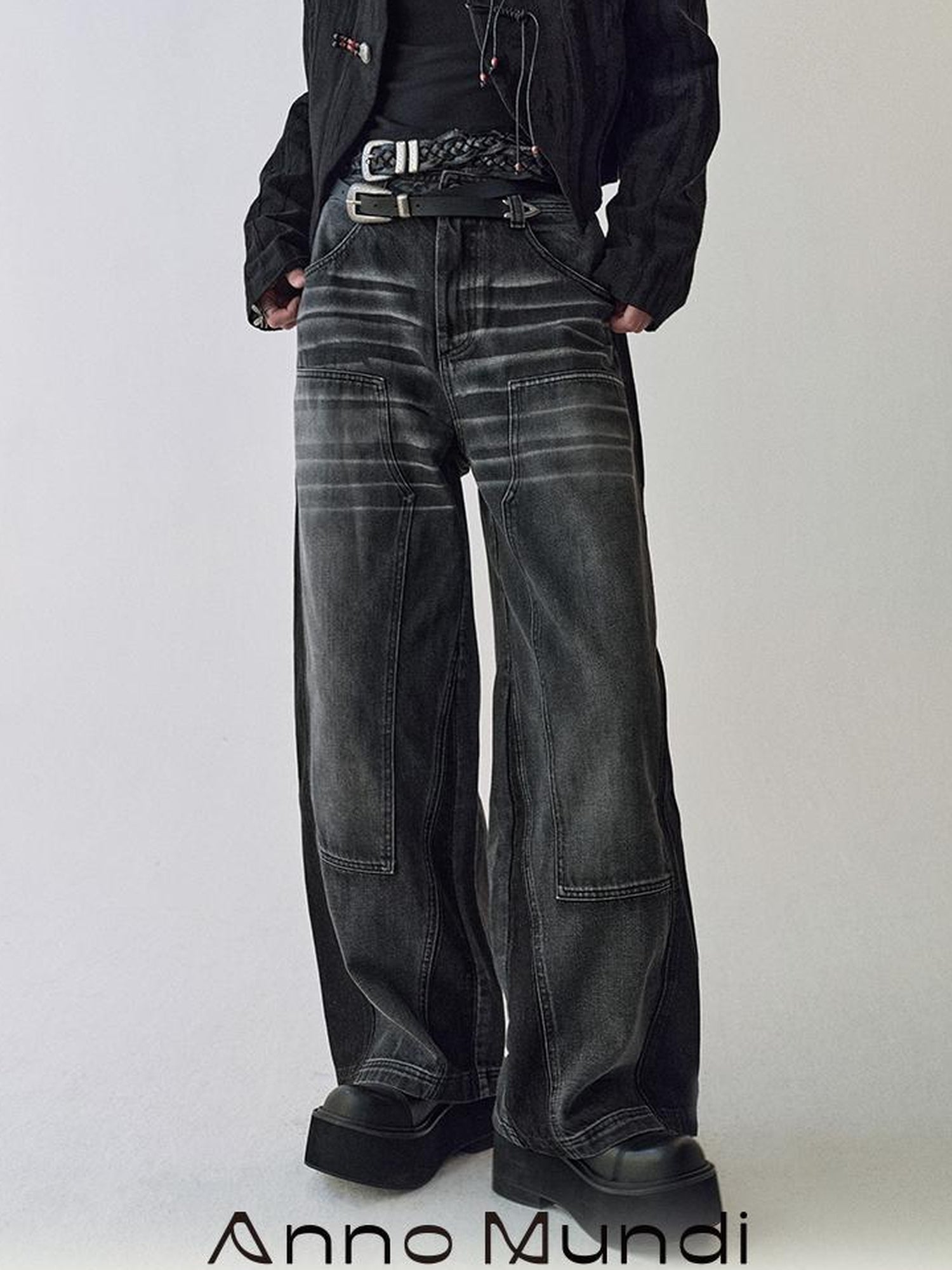 AnnoMundi Gray Whisker Washed Denim Jeans