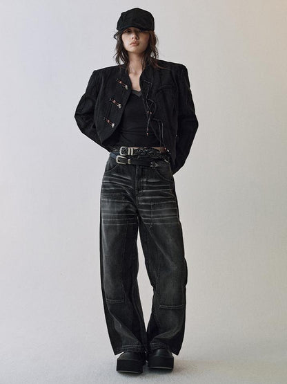 AnnoMundi Gray Whisker Washed Denim Jeans