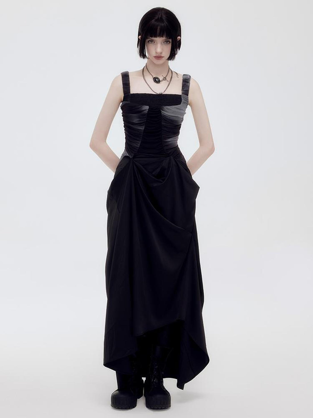 AnnoMundi Halo Bloom Ruffle Sheer Mesh V-Neck T-Shirt Long-Sleeve Dress