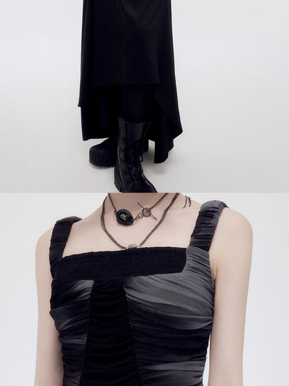 AnnoMundi Halo Bloom Ruffle Sheer Mesh V-Neck T-Shirt Long-Sleeve Dress