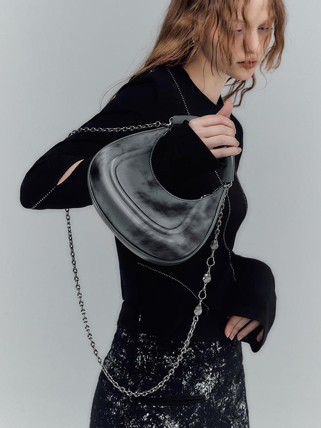 AnnoMundi Halo Dyed Blue Black Satin Eva Crescent Bag