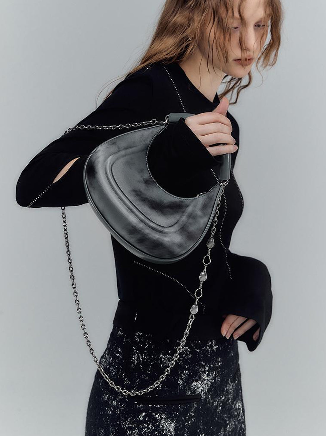 AnnoMundi Halo Dyed Blue Black Satin Eva Crescent Bag