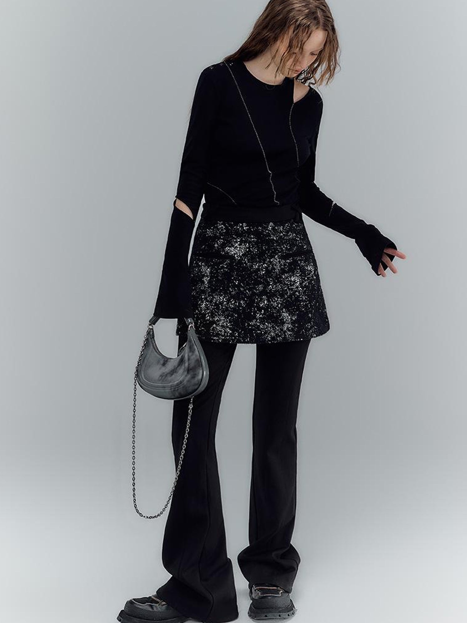 AnnoMundi Halo Dyed Blue Black Satin Eva Crescent Bag