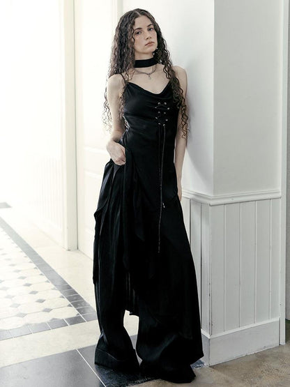 AnnoMundi Hand Beaded Wide Leg Palazzo Pants with Sheer Panels