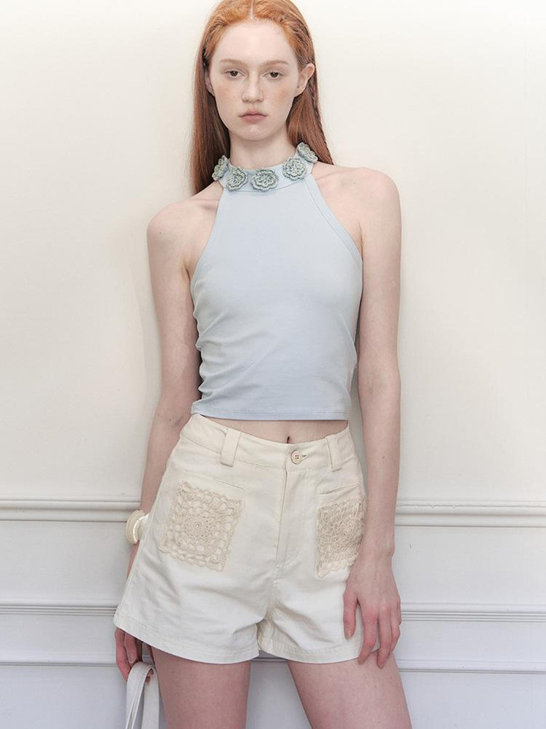 AnnoMundi Hand Crochet Floral Round Neck Halter Top
