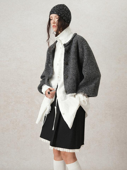AnnoMundi Hand Knitted Cable Knit Cropped Cardigan Grey