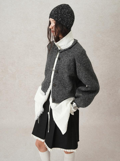 AnnoMundi Hand Knitted Cable Knit Cropped Cardigan Grey