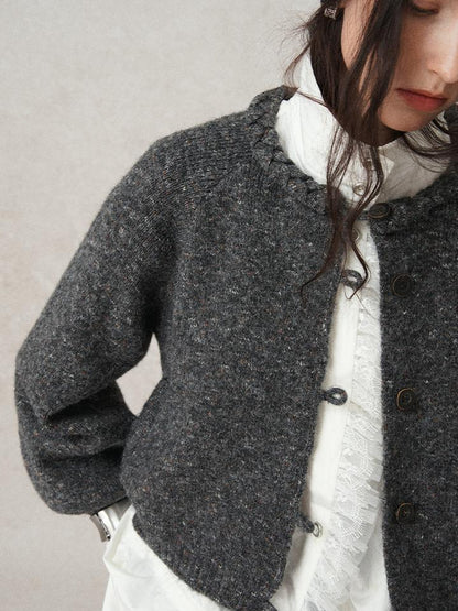 AnnoMundi Hand Knitted Cable Knit Cropped Cardigan Grey
